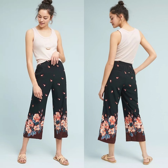 Anthropologie Black Blake Floral Print Trousers size Medium - Picture 1 of 16